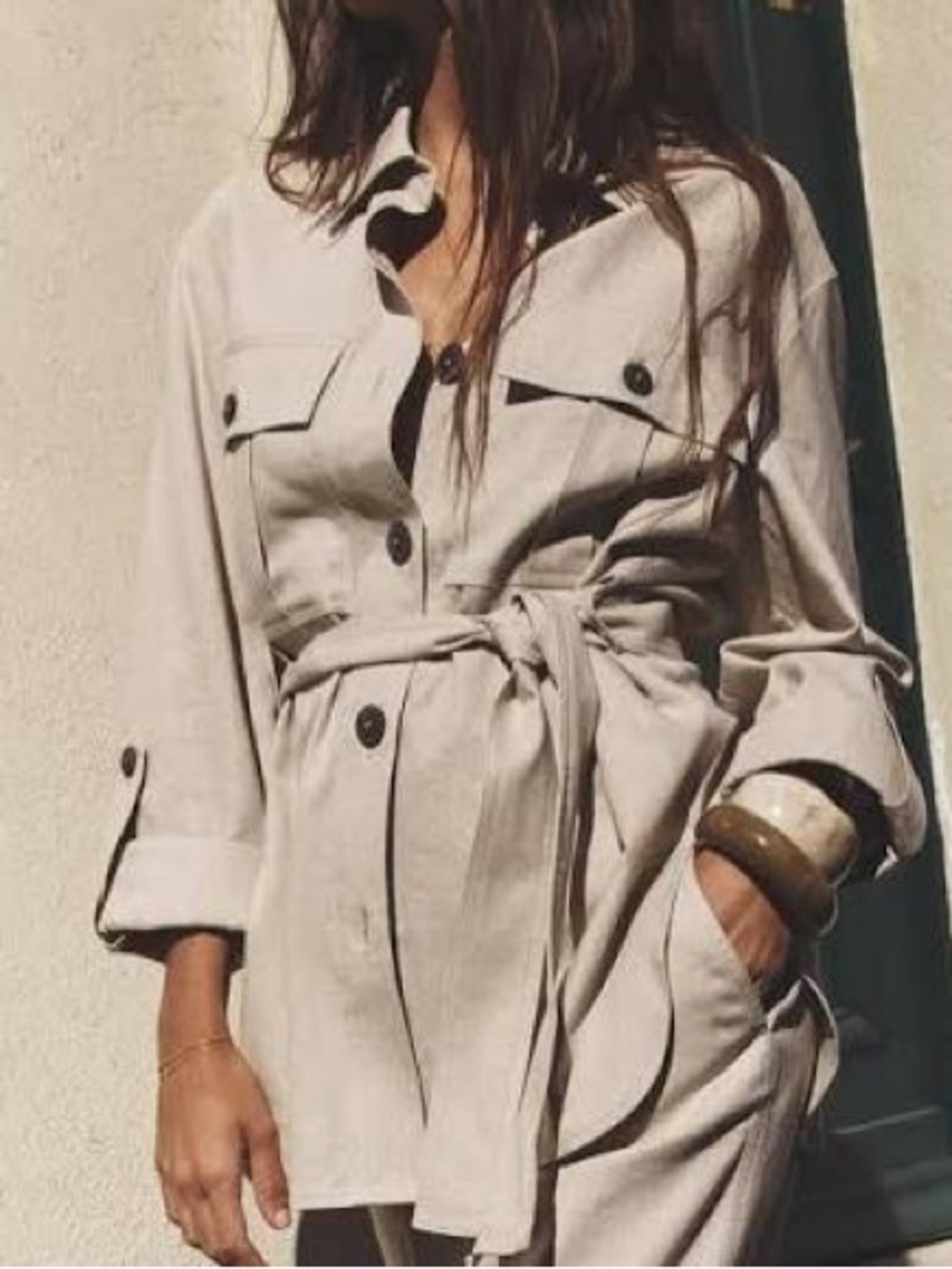 NWT ZARA Beige Utility Belted Linen shirt